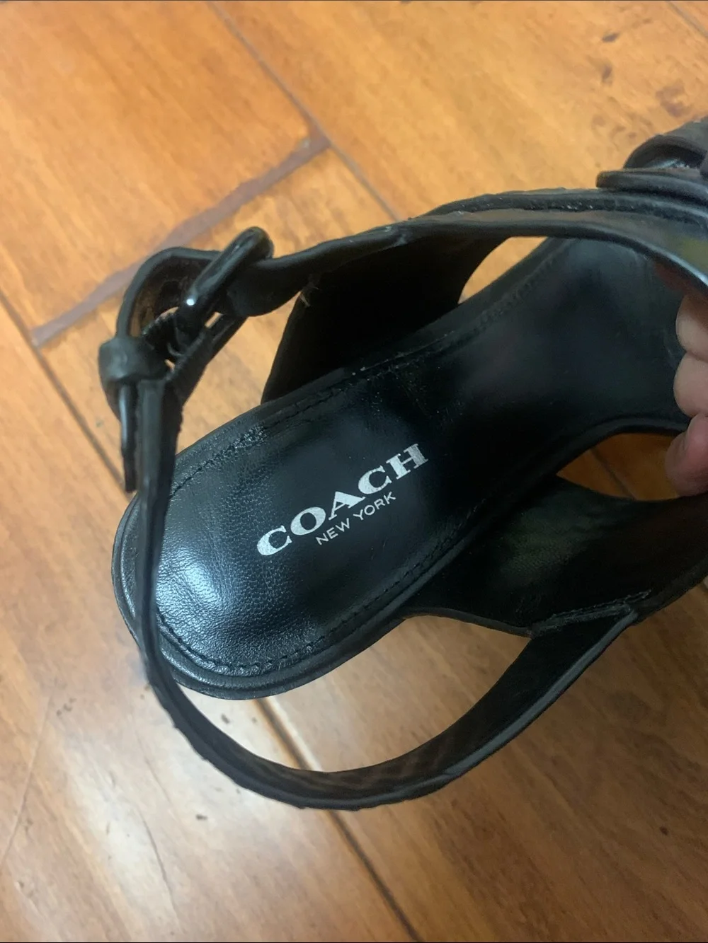 Coach Black High Heels Sandals Shoes Size 6 ankle buckle closure- Dennis